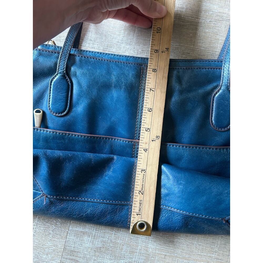 HOBO Leather Shoulder Tote Bag Blue Teal Zip Top Floral Lining Medium + Dust Bag - Picture 14 of 16